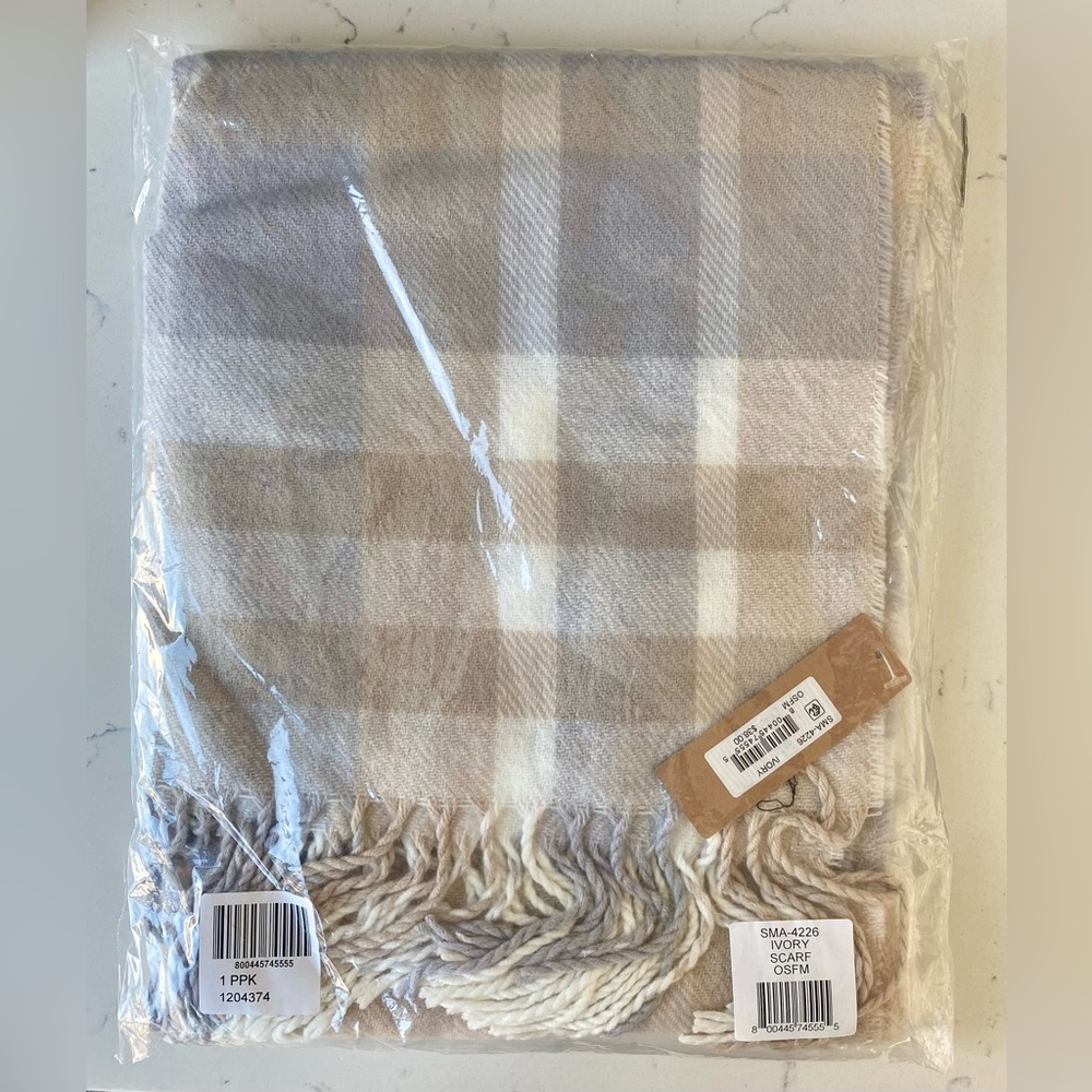 Steve Madden Plaid Scarf in Beige and Cream
